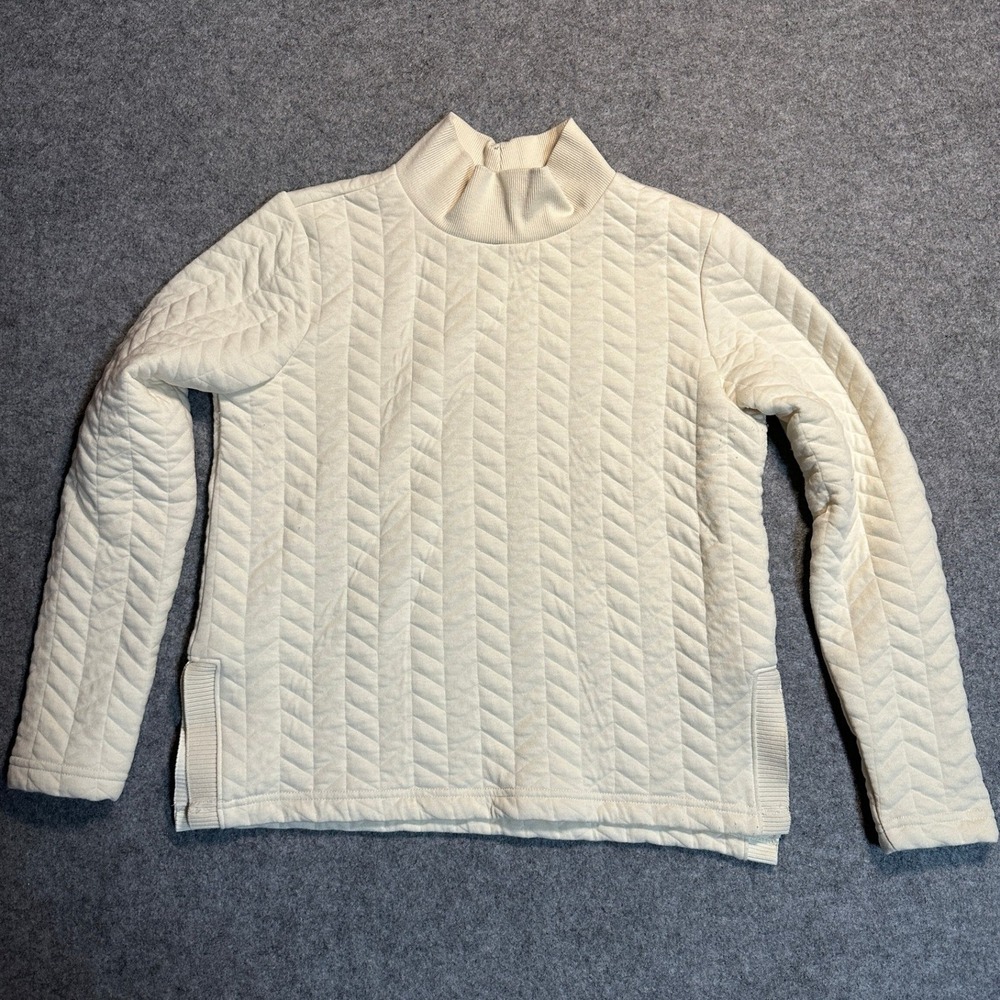St. John's Bay Quilted Mock Neck Pullover Small Cream Chevron Cotton Blend
